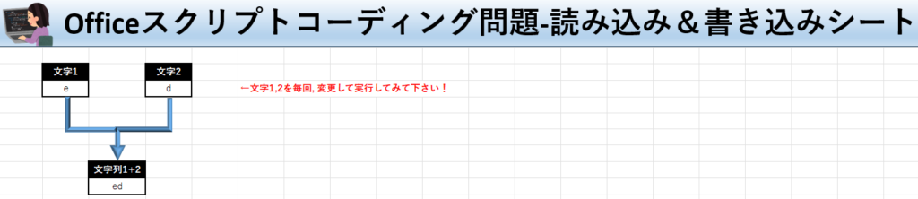 Officeスクリプト学習ツール-#43 テーマ:文字・文字列を連結しよう！の読み込み＆書き込みシート